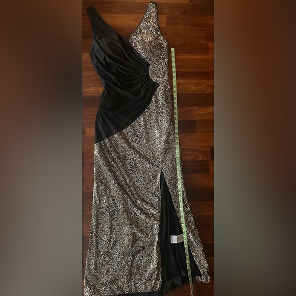 COLLECTION A by ELENA WANG Women’s M Black and Gold Sequin Sleeveless Maxi Dress - Picture 6 of 7